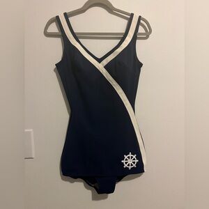 Vintage 1960s Sears Nautical Navy Swimsuit Mod One Piece Pin-Up Bathing Suit